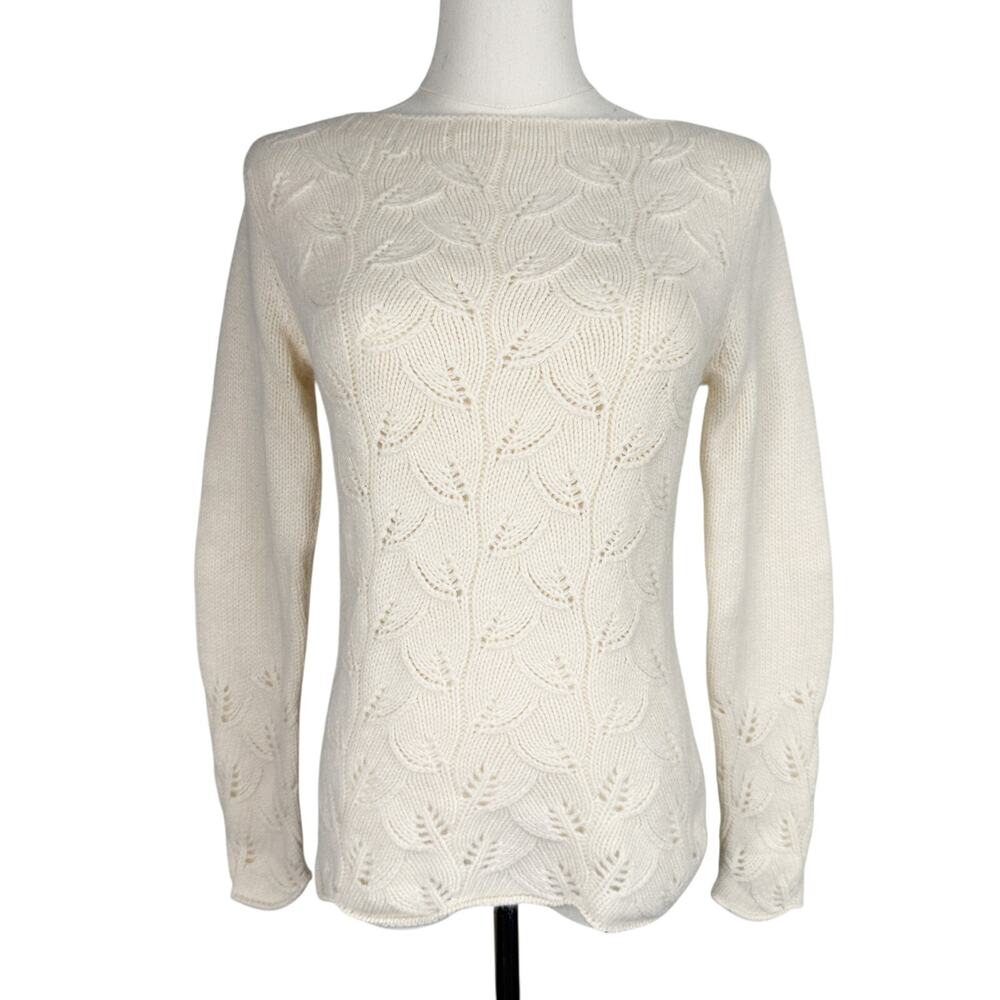 Vtg Ann Taylor Lambswool Angora Rabbit Hair Knit Boatneck Sweater Ivory - S